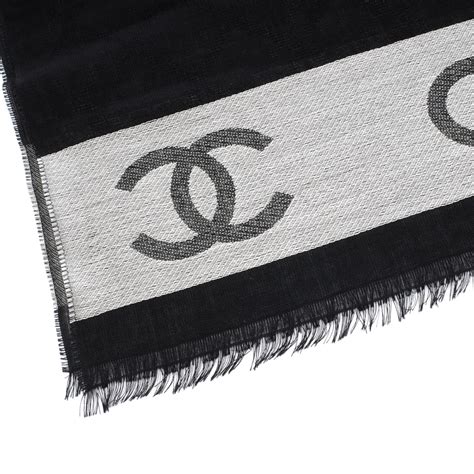 chanel shawl black and white|Chanel scarf for women.